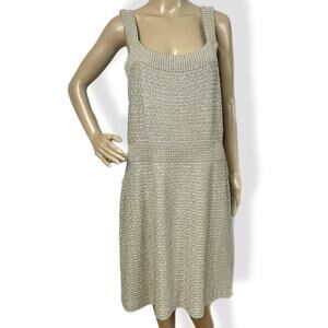 St. John knit dress beige white gold metallic 14 sleeveless